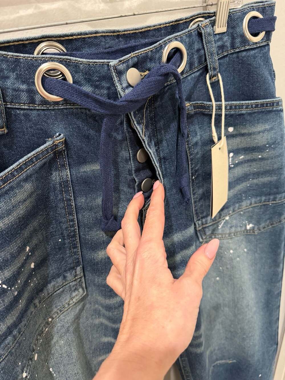 Women's Blue Washed Wide Leg Jeans - Picture 4 of 7